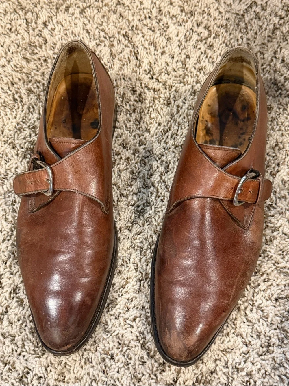 Men's Brown Leather Single Monk Strap Dress Shoes